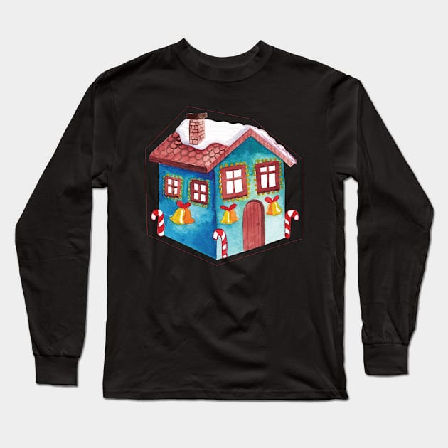 Blue House with Christmas lights Long Sleeve T-Shirt by holidaystore